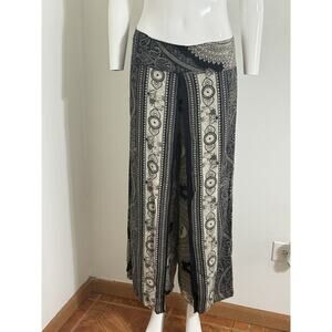 Women’s Wide Leg Wrap Pants Boho Hippie Elephant Print Cropped Palazzo approx s